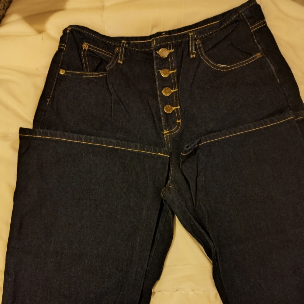 Unleaded, boot cut, button fly, dark denim jeans, size 11
